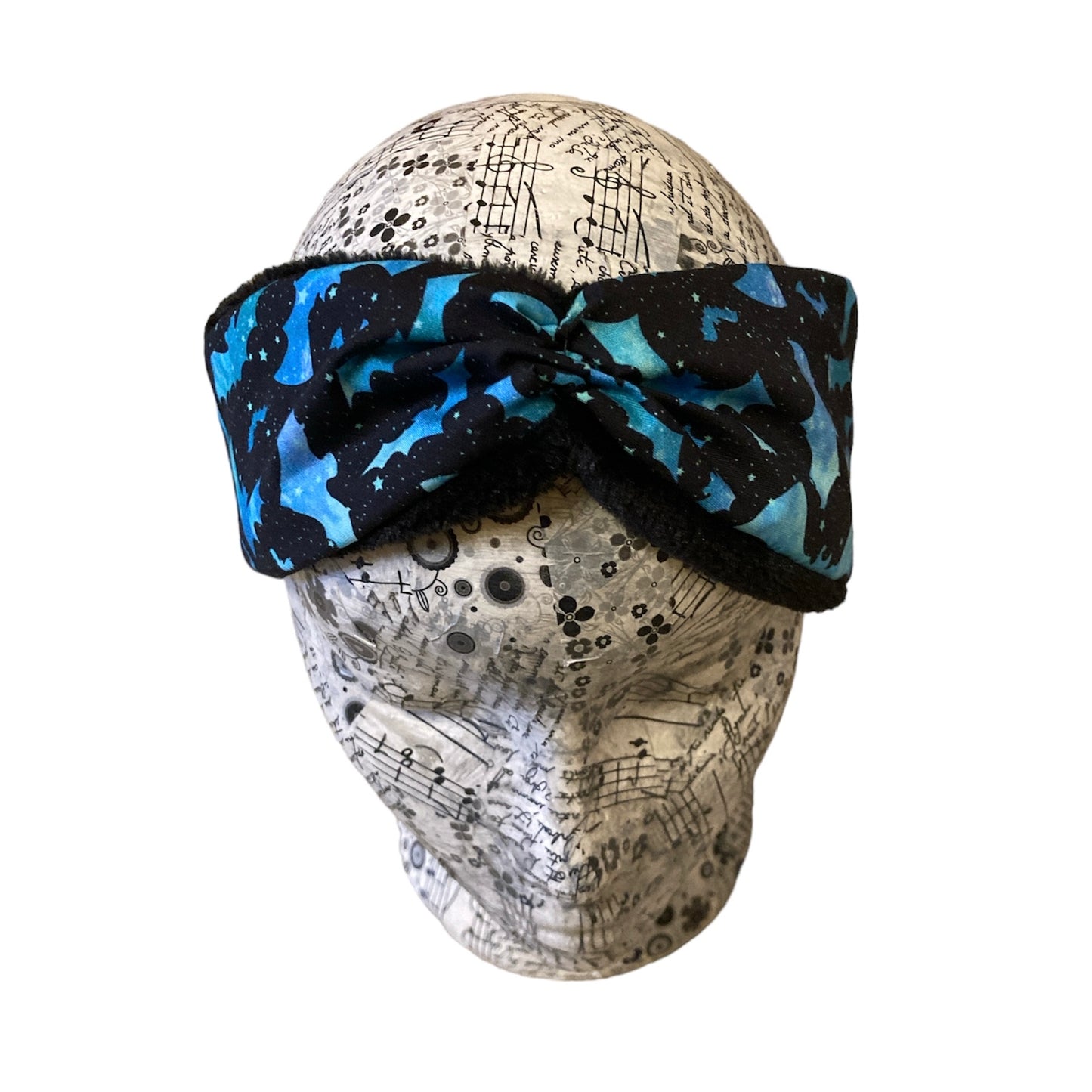 Blue bat with black fleece lining Headwarmer