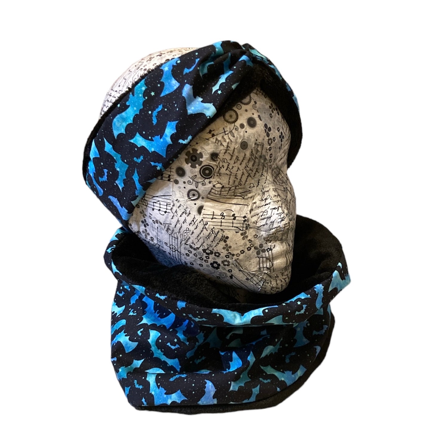 Blue bat with black fleece lining Headwarmer