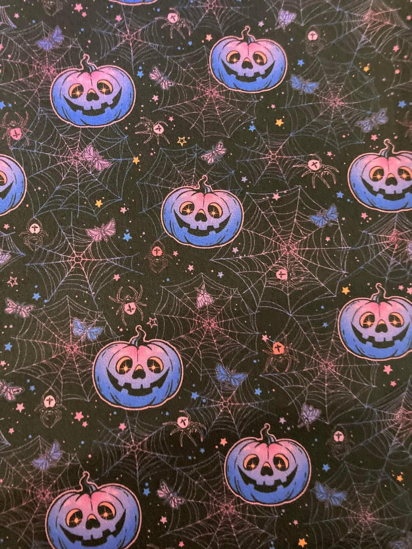 Purple and pink cobweb pumpkin cotton scrunchies