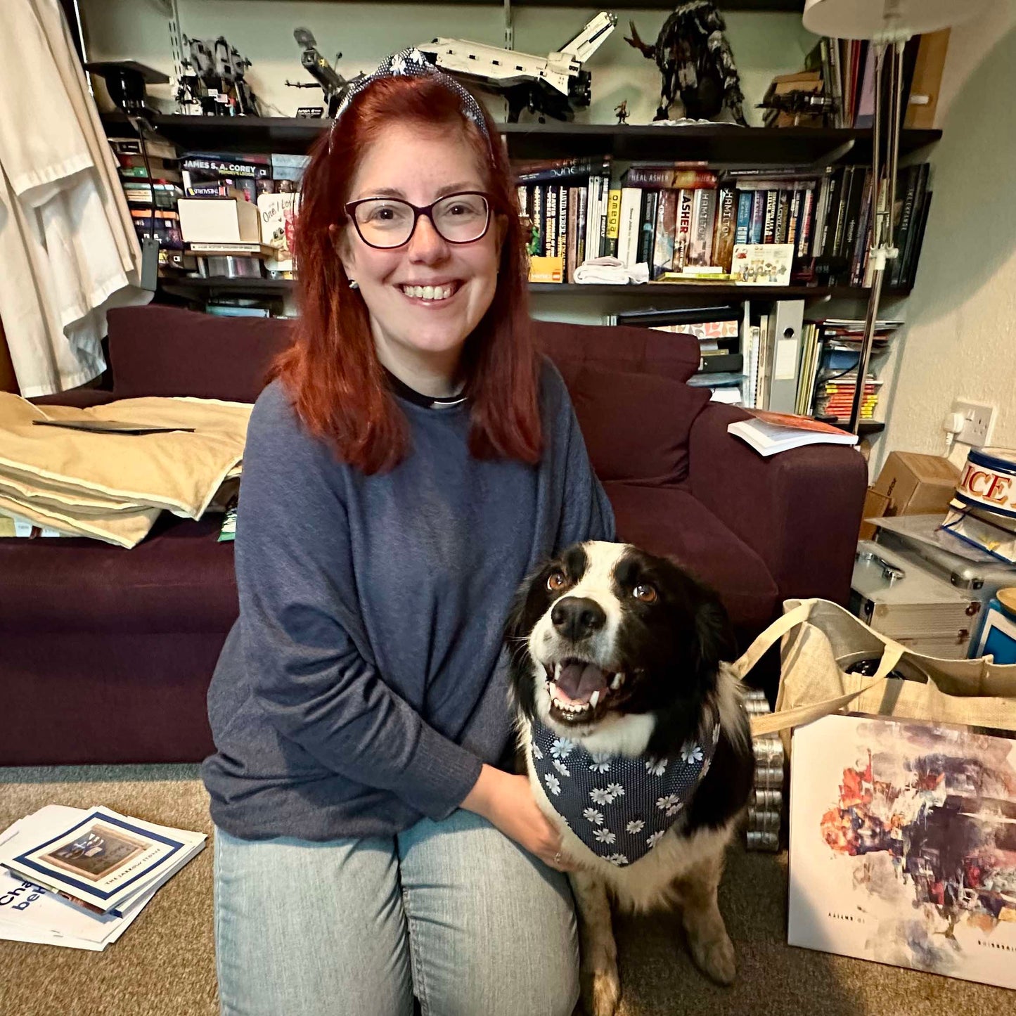 Navy Daisy dog bandana