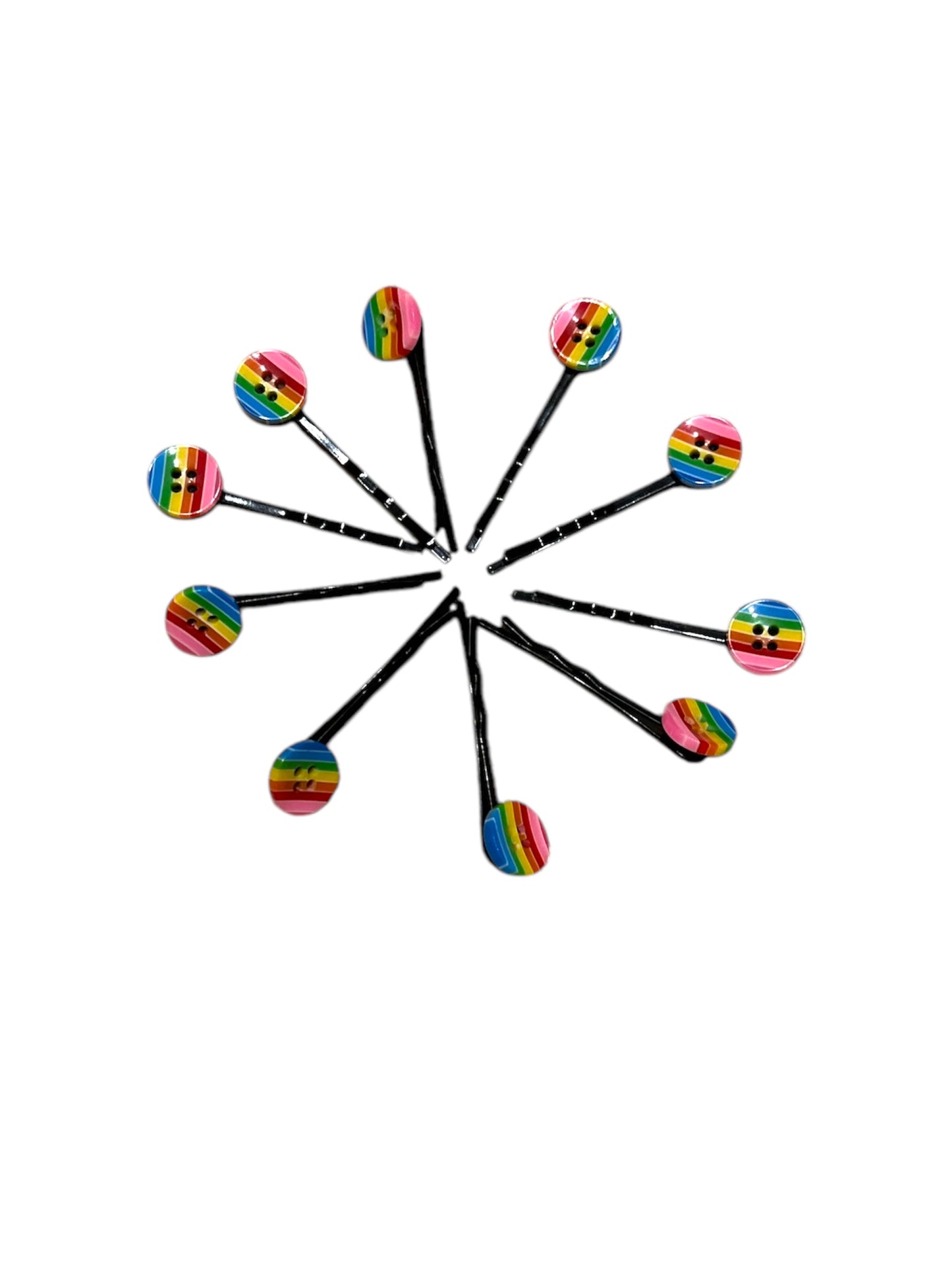Rainbow stripe button hair grips