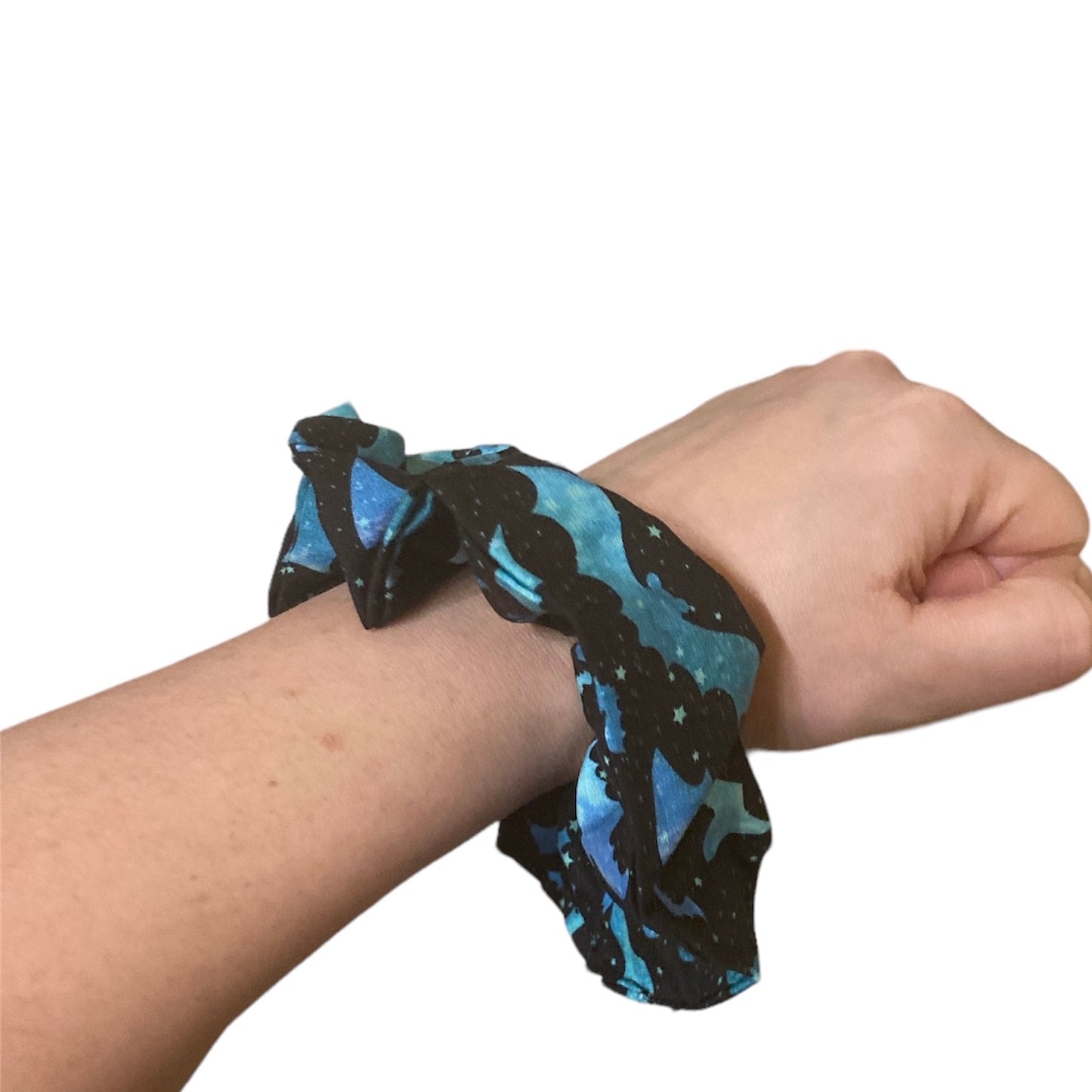 Cosmic blue bat pattern cotton scrunchies