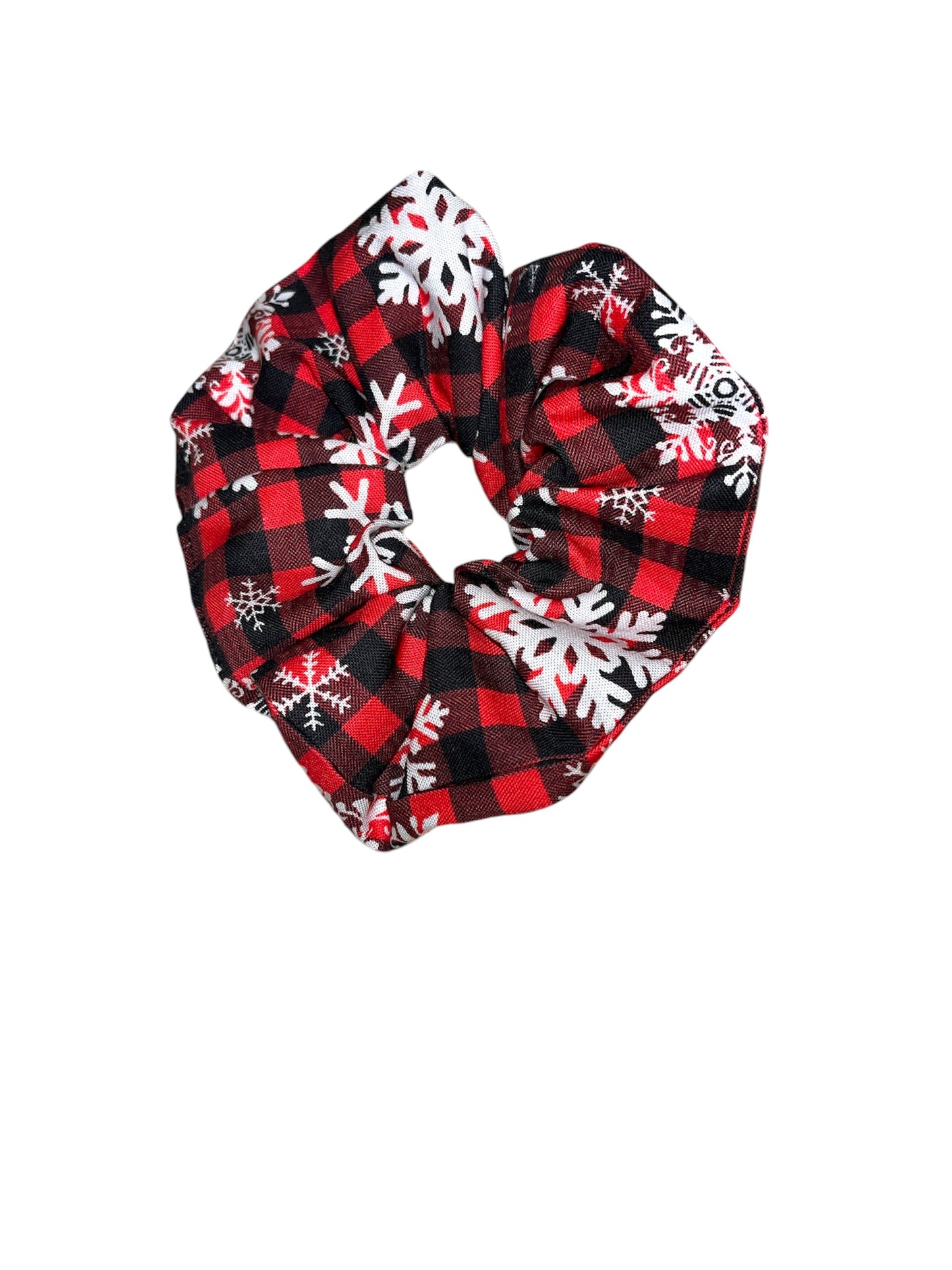Red and Black gingham snowflake Scrunchie