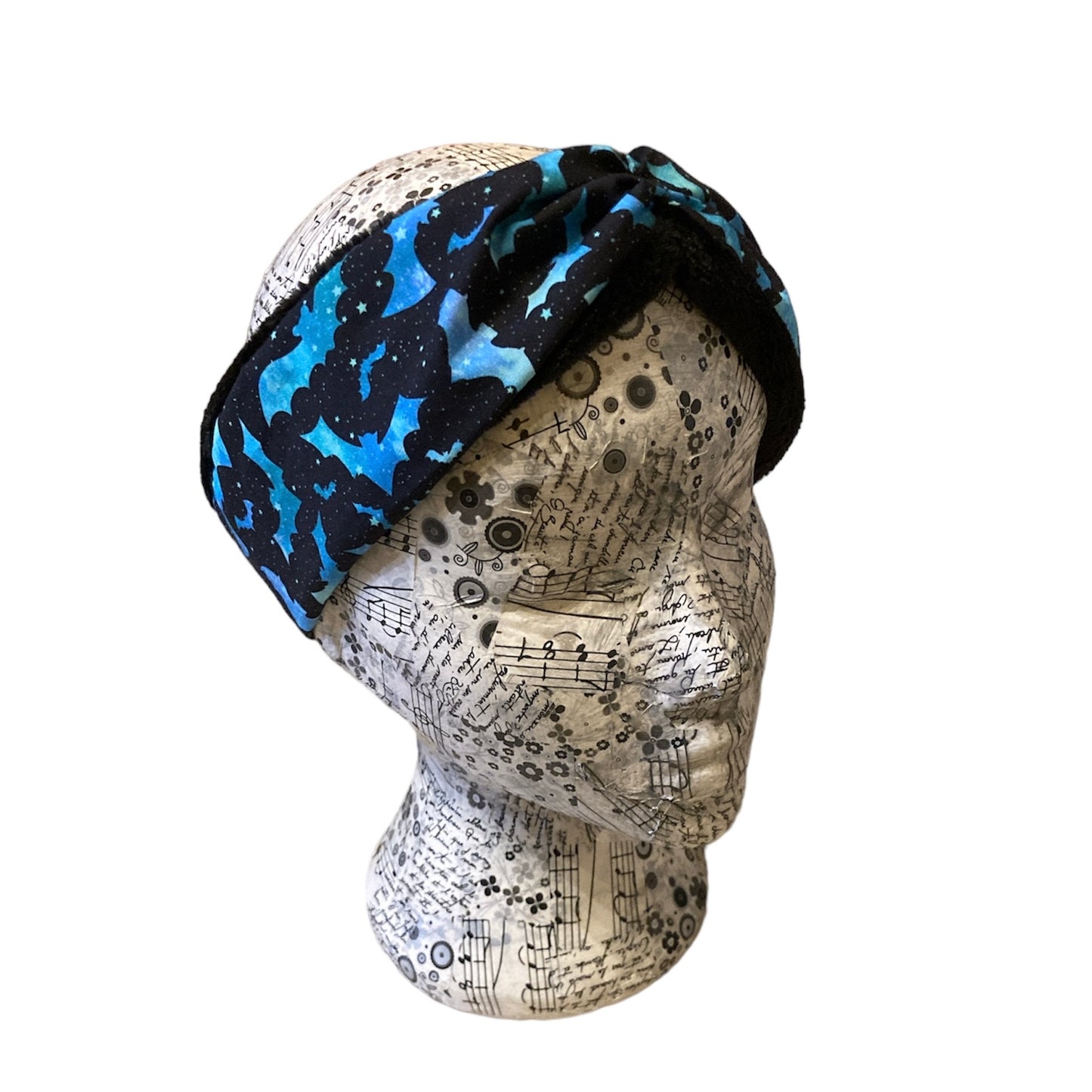 Blue bat with black fleece lining Headwarmer