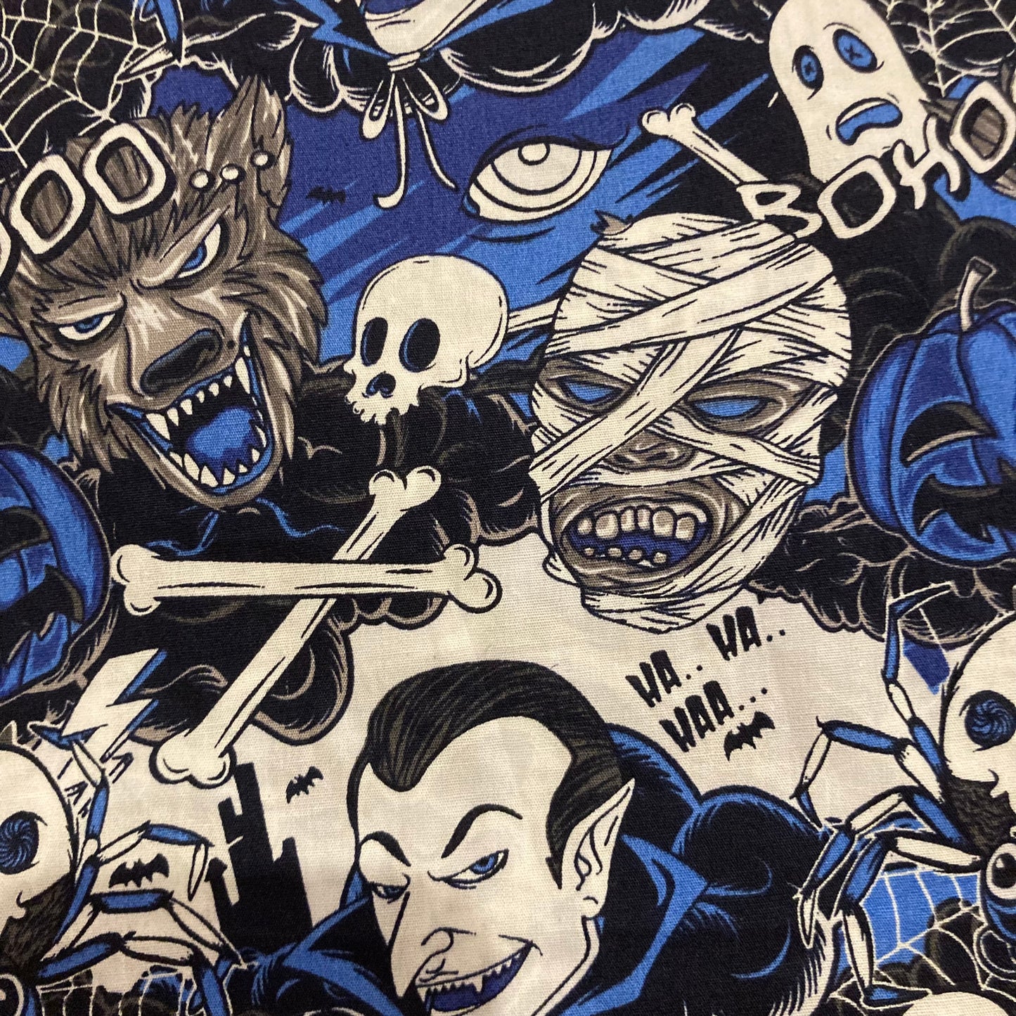 Classic horror blue and white cotton scrunchies