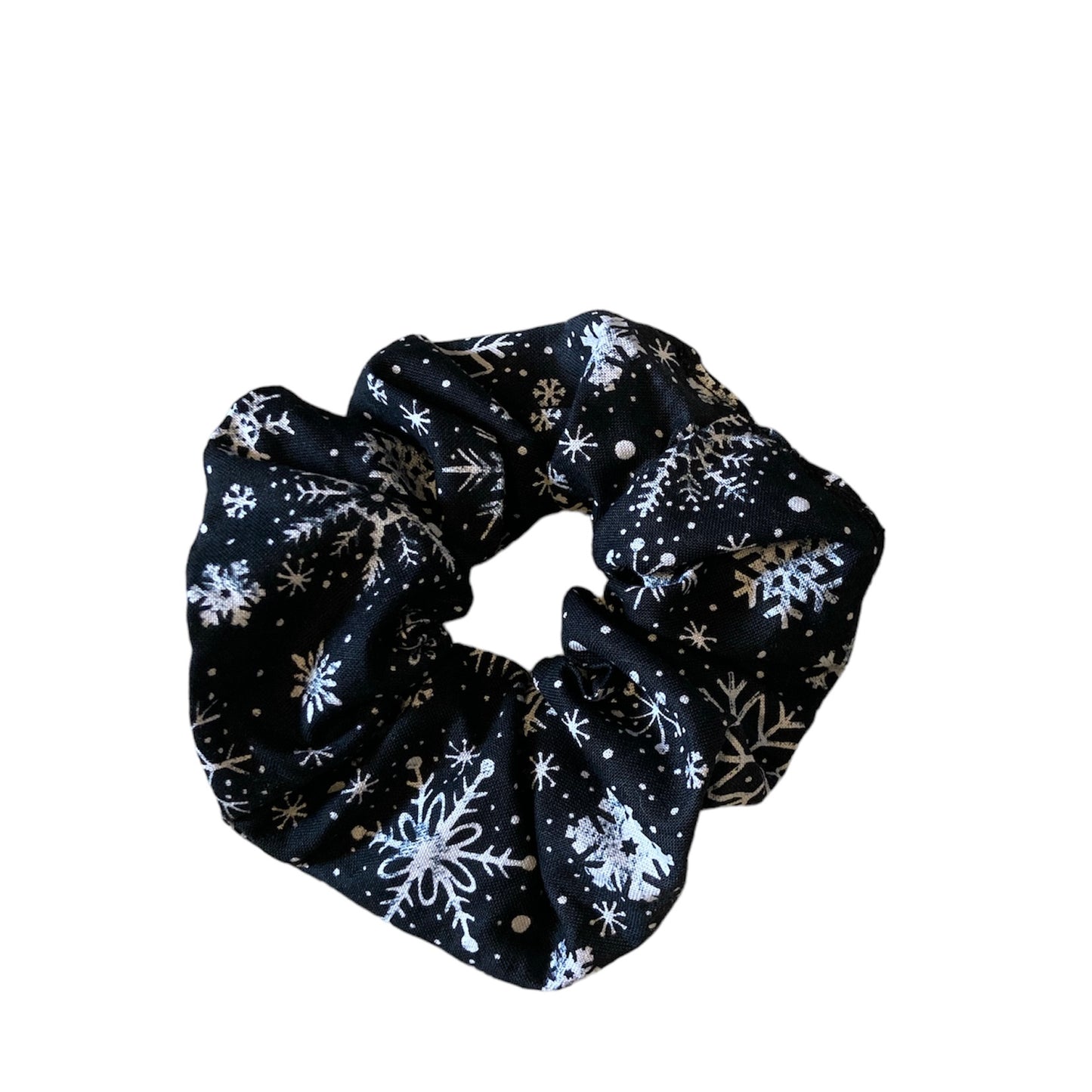 Black with white snowflake Scrunchie