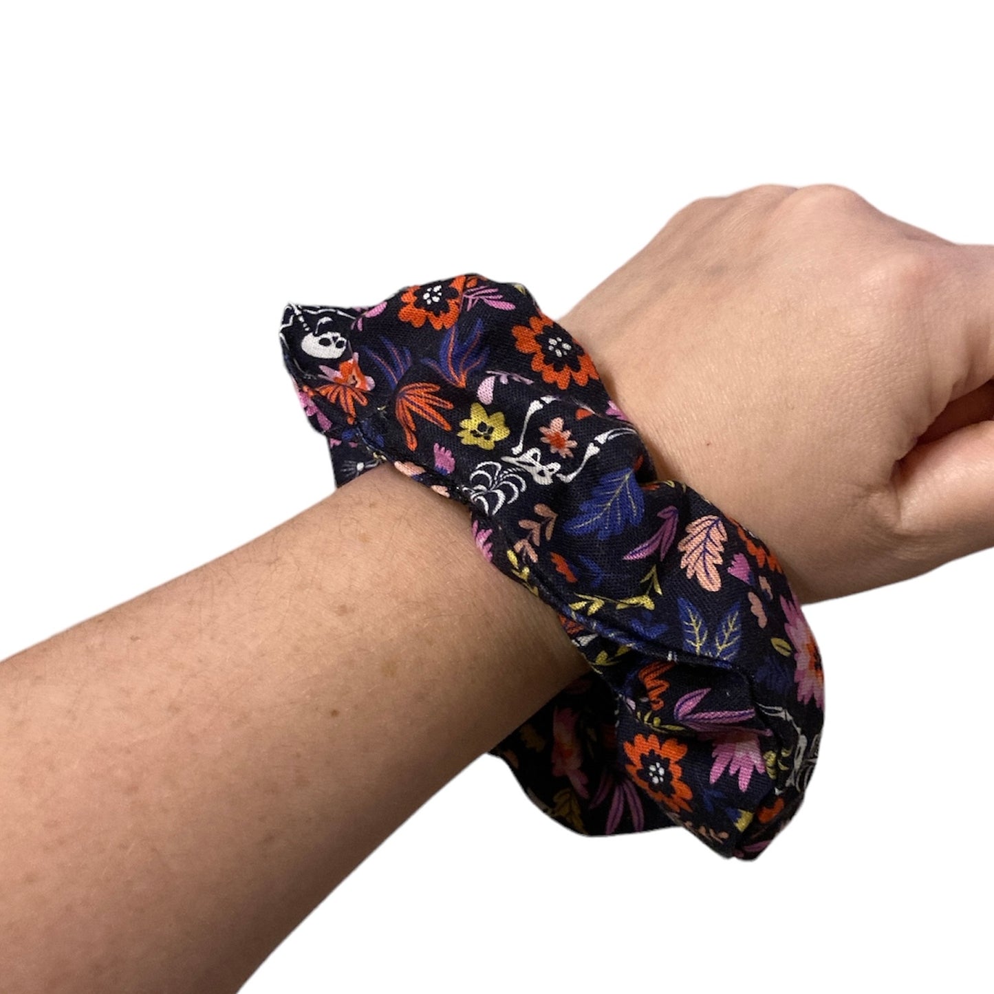 Autumn floral skeleton pattern cotton scrunchies