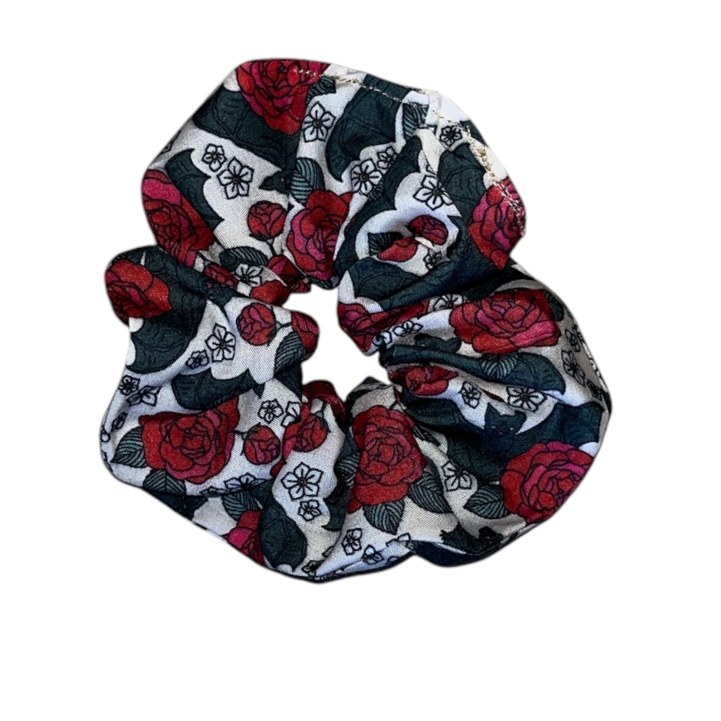Red rose and black bat pattern cotton scrunchies