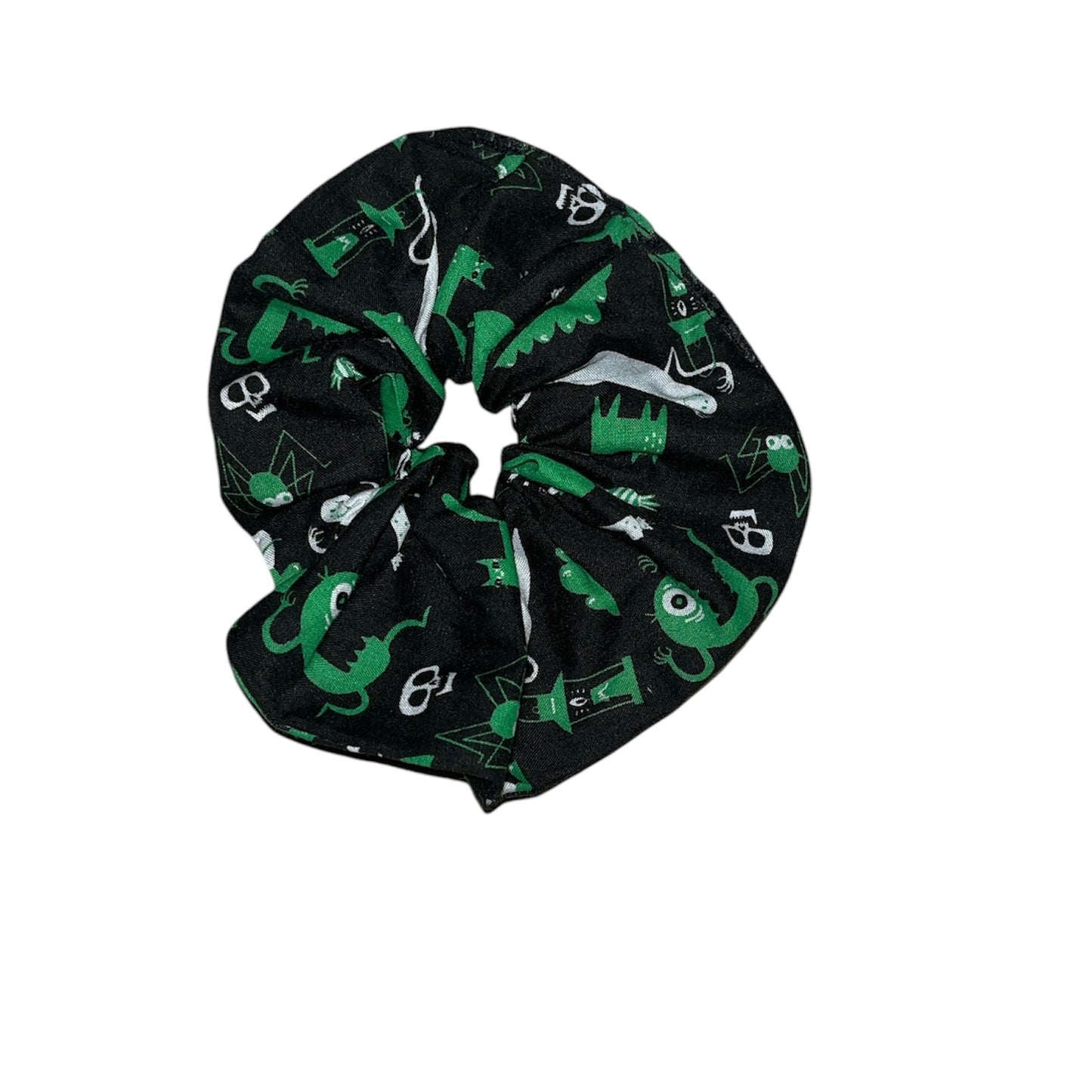 Green and white Halloween scrunchies