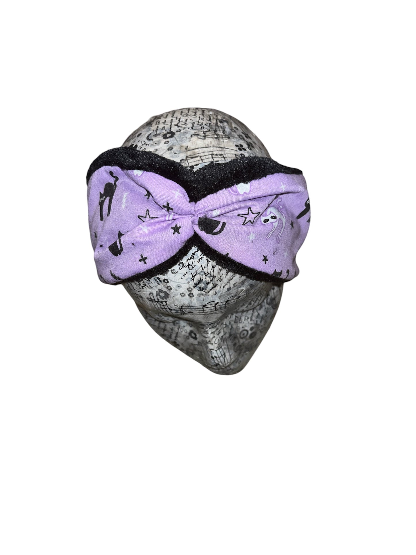 Lilac cats with black fleece lining Headwarmer