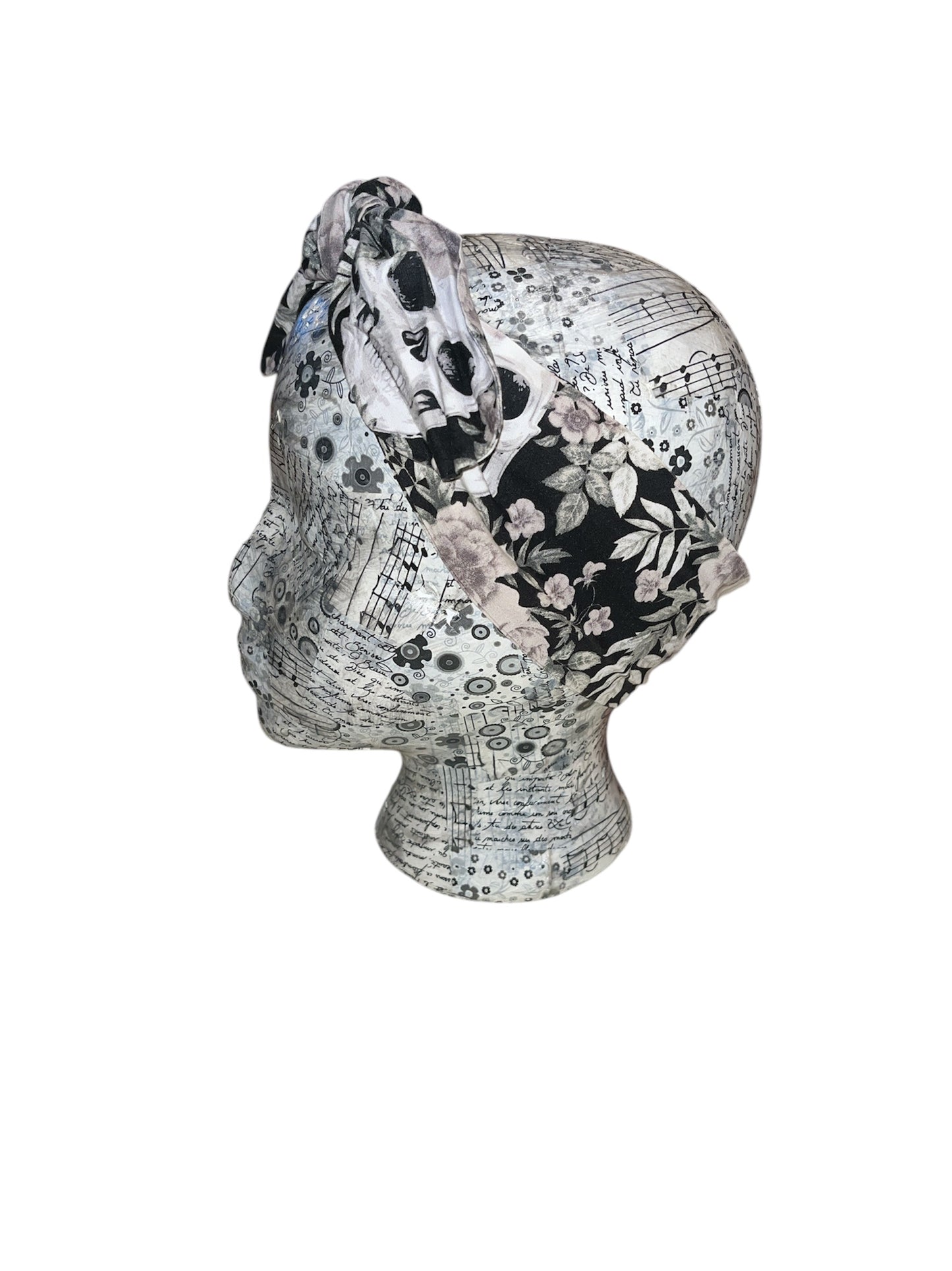 Black and white skull and rose headband