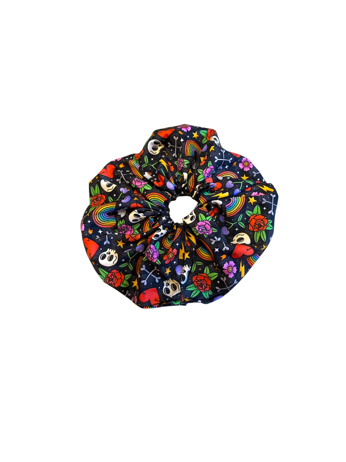 Skull and rainbow pattern cotton scrunchies