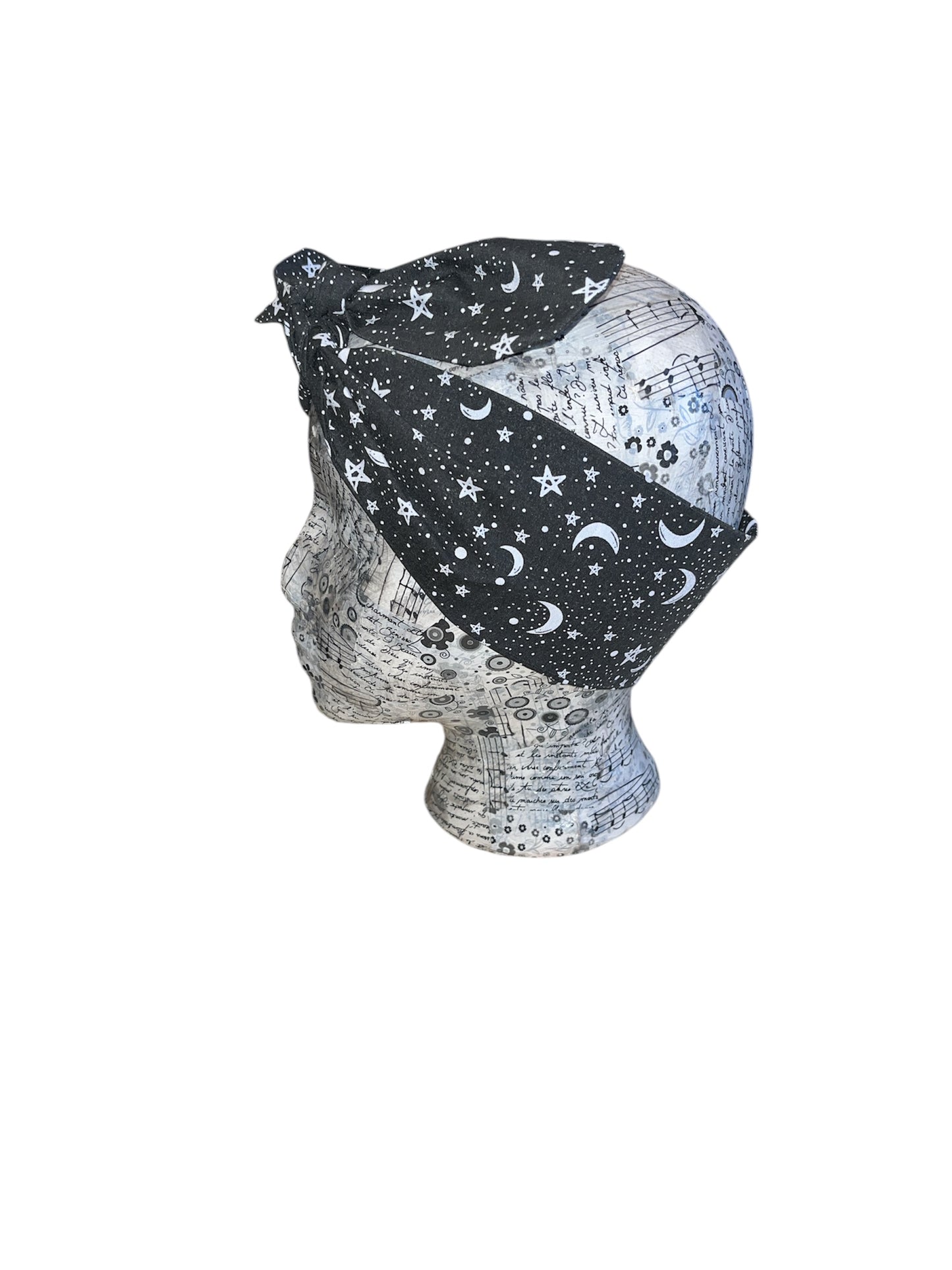 Black and white star and moon self tie headband