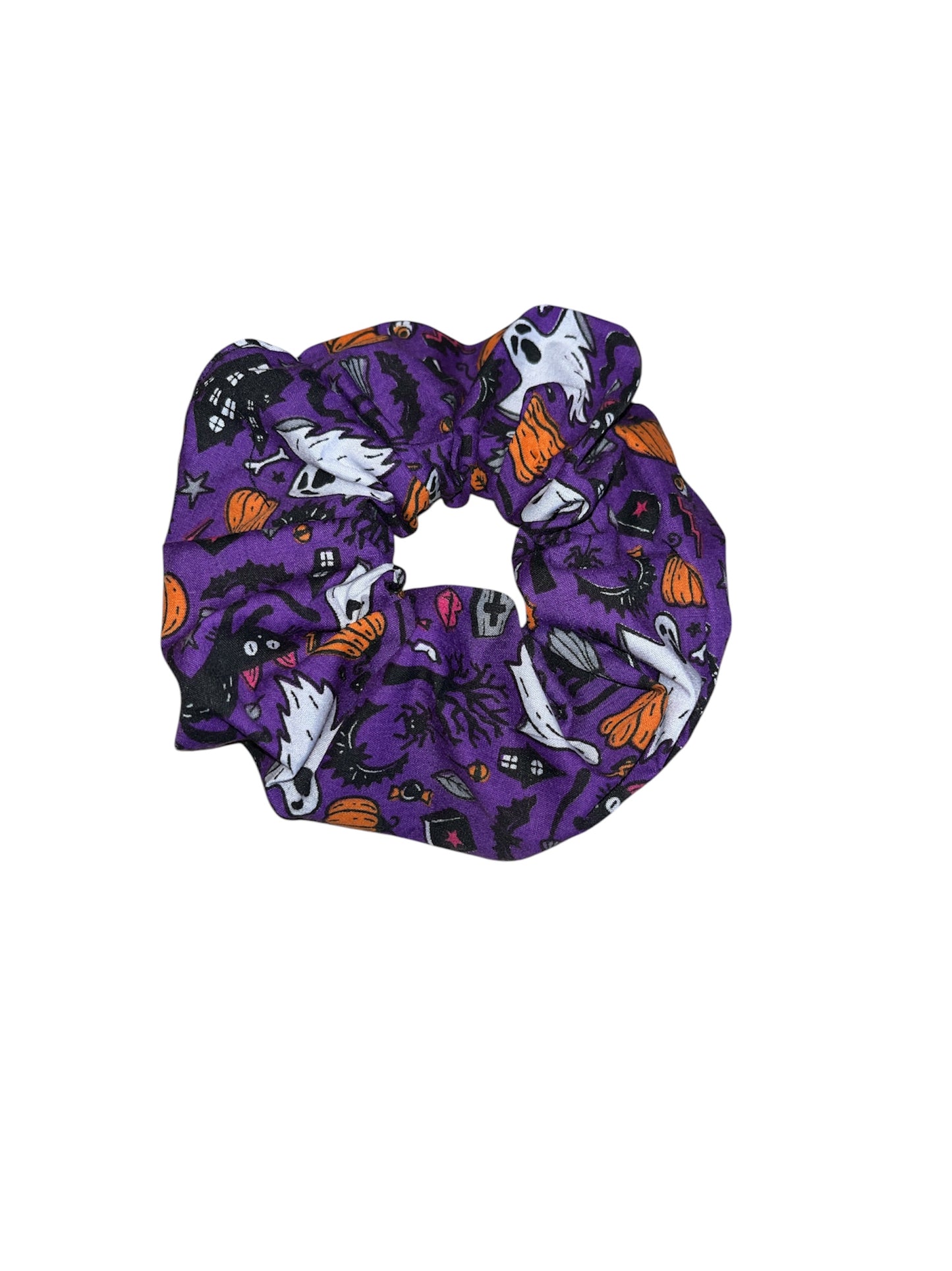 Purple and white Halloween ghost scrunchies