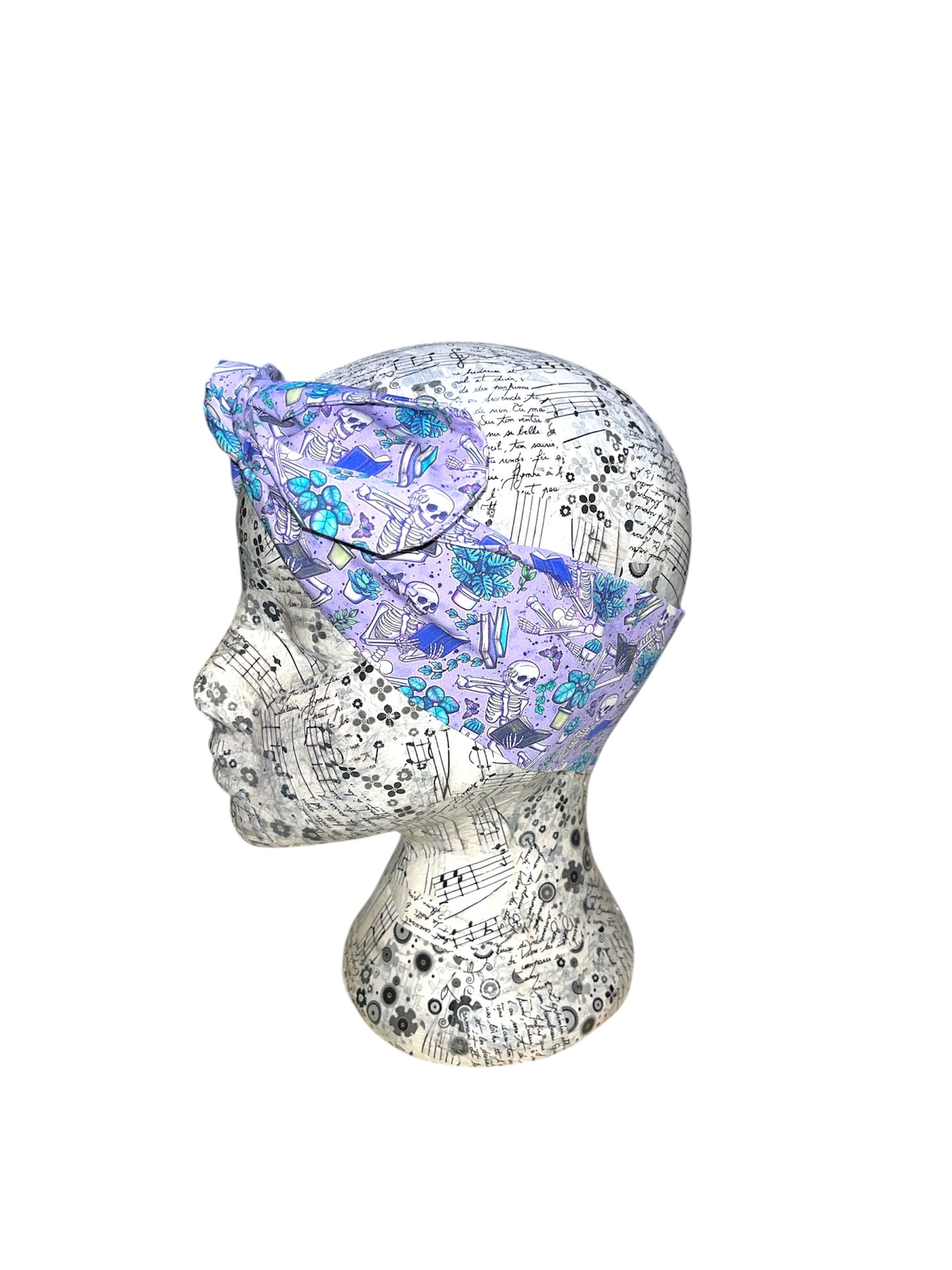 Book reading skeleton self tie/ wired headband