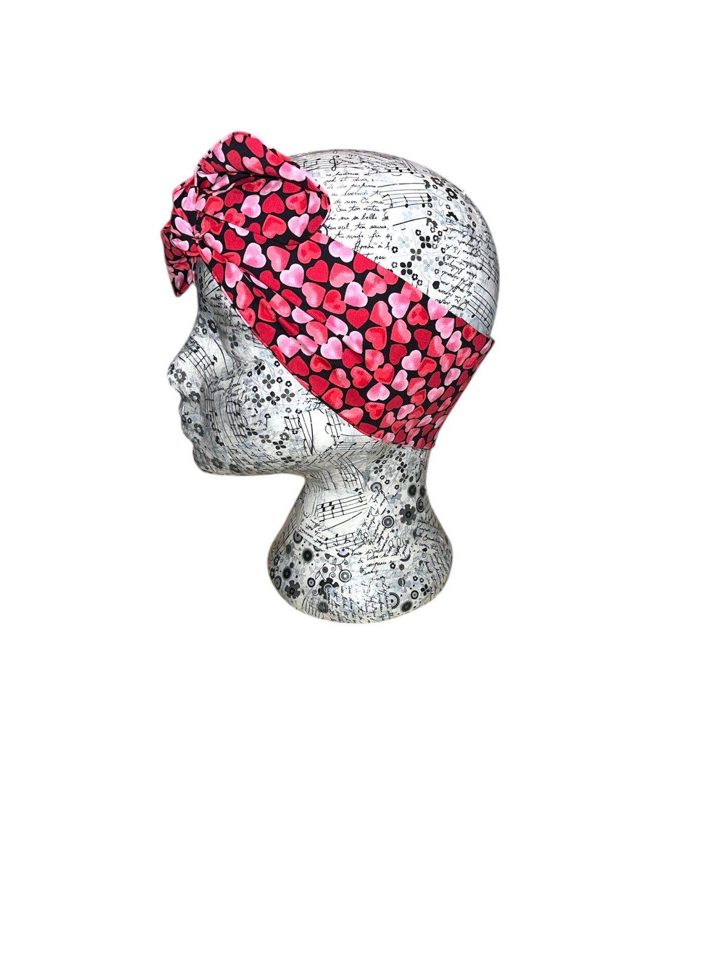 Red and pink hearts self tie or wired headband