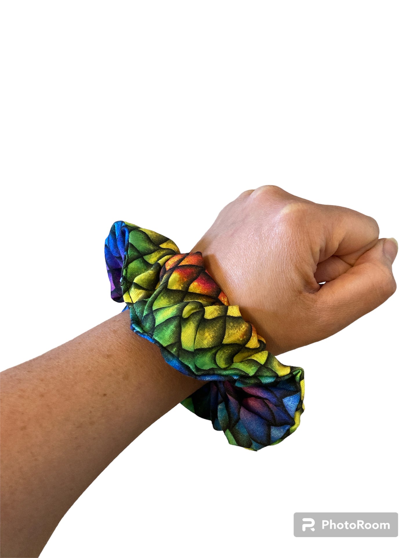 Rainbow dragon scale Scrunchie