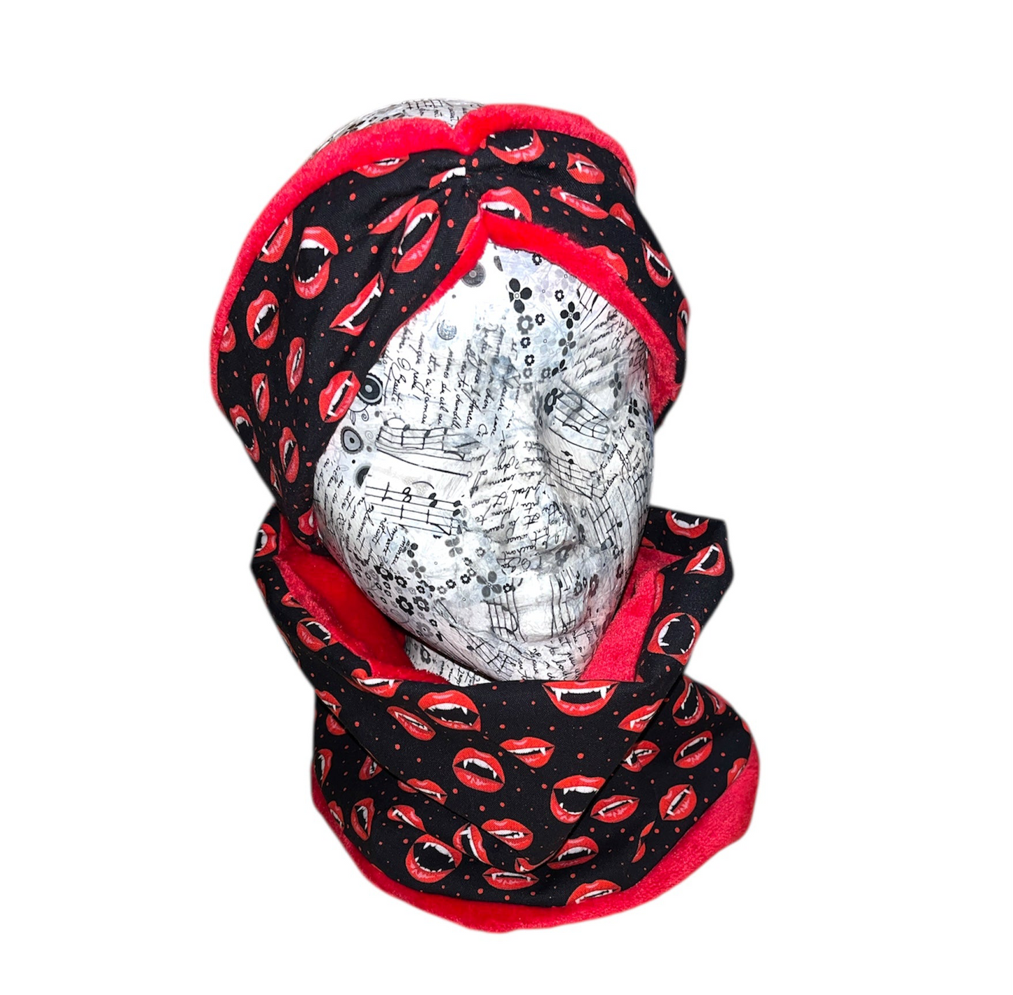 Vampire fang red fleece lined snood