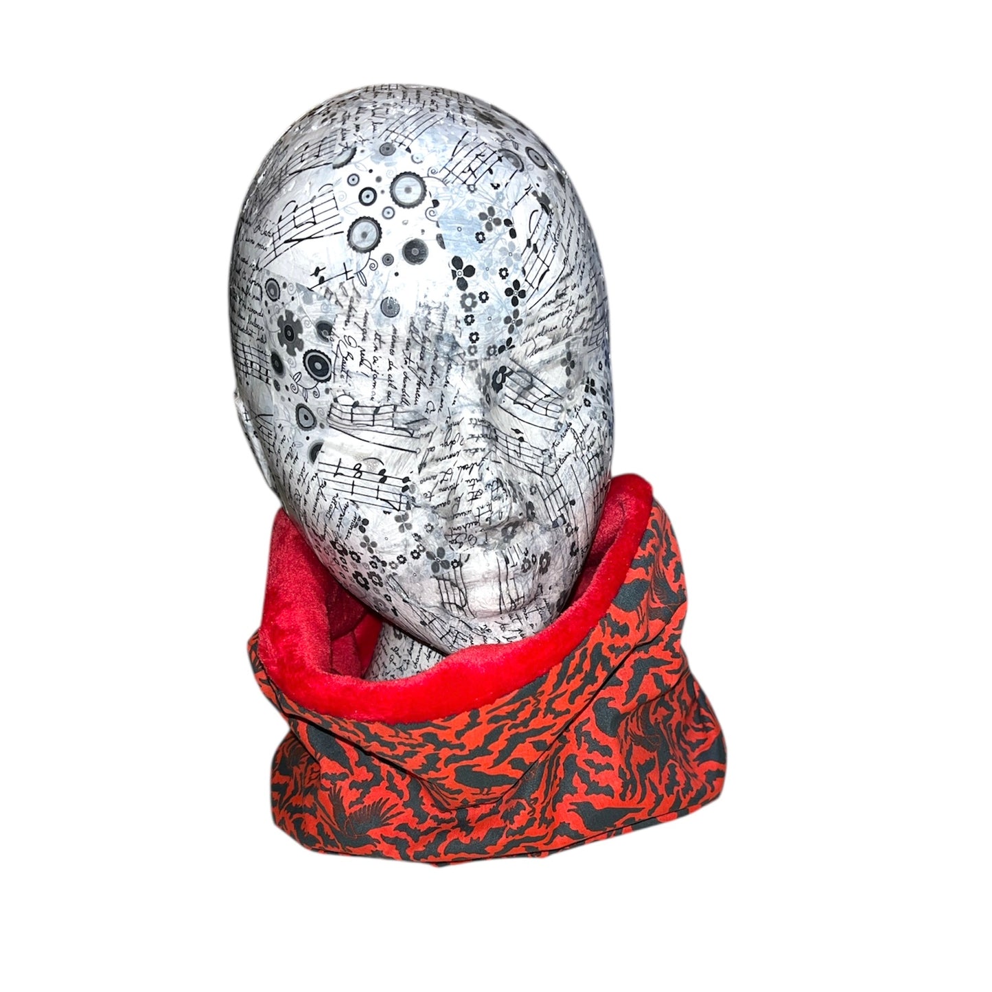 Crow and bat red fleece lined snood