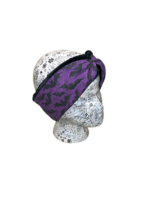 Purple and black bats fleece lined Headwarmer