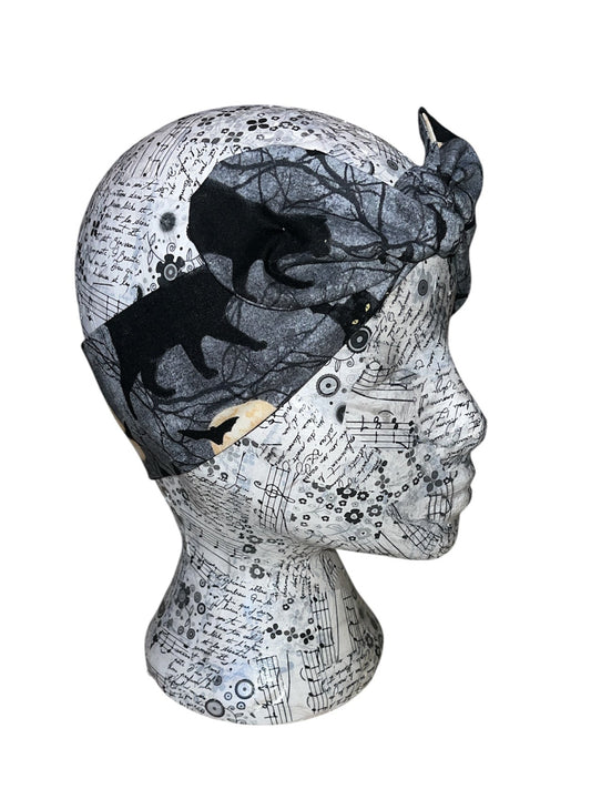 Black cats and moon self tie headband