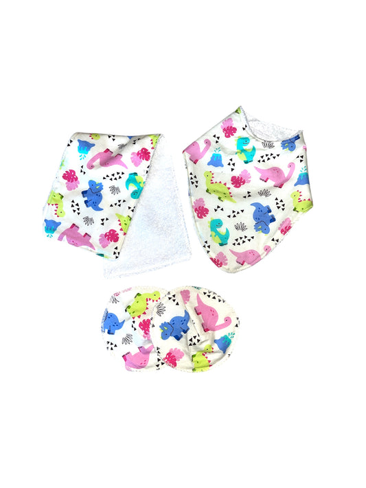 Cute dinosaur towelling backed reusable baby set