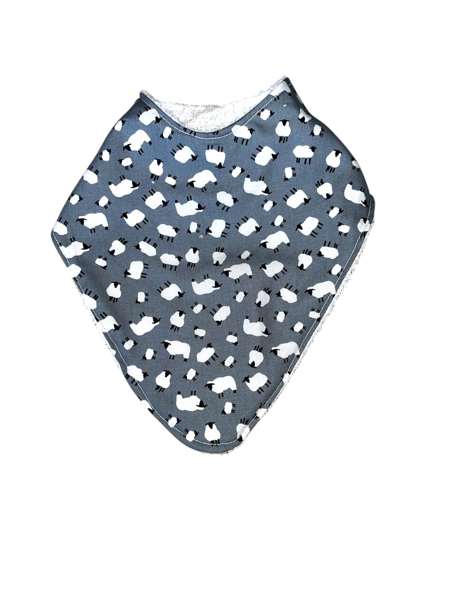 Grey and white sheep towelling backed reusable baby set