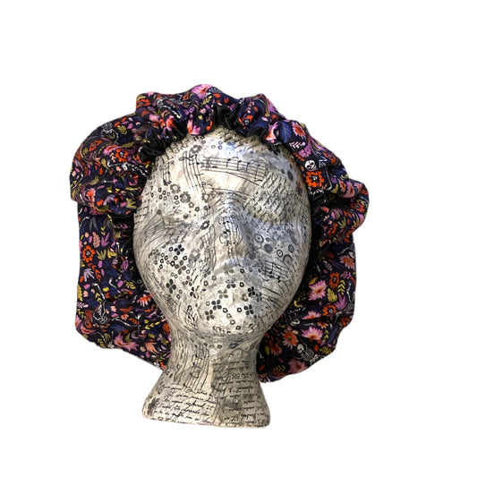 Floral skeleton Satin lined hair bonnet
