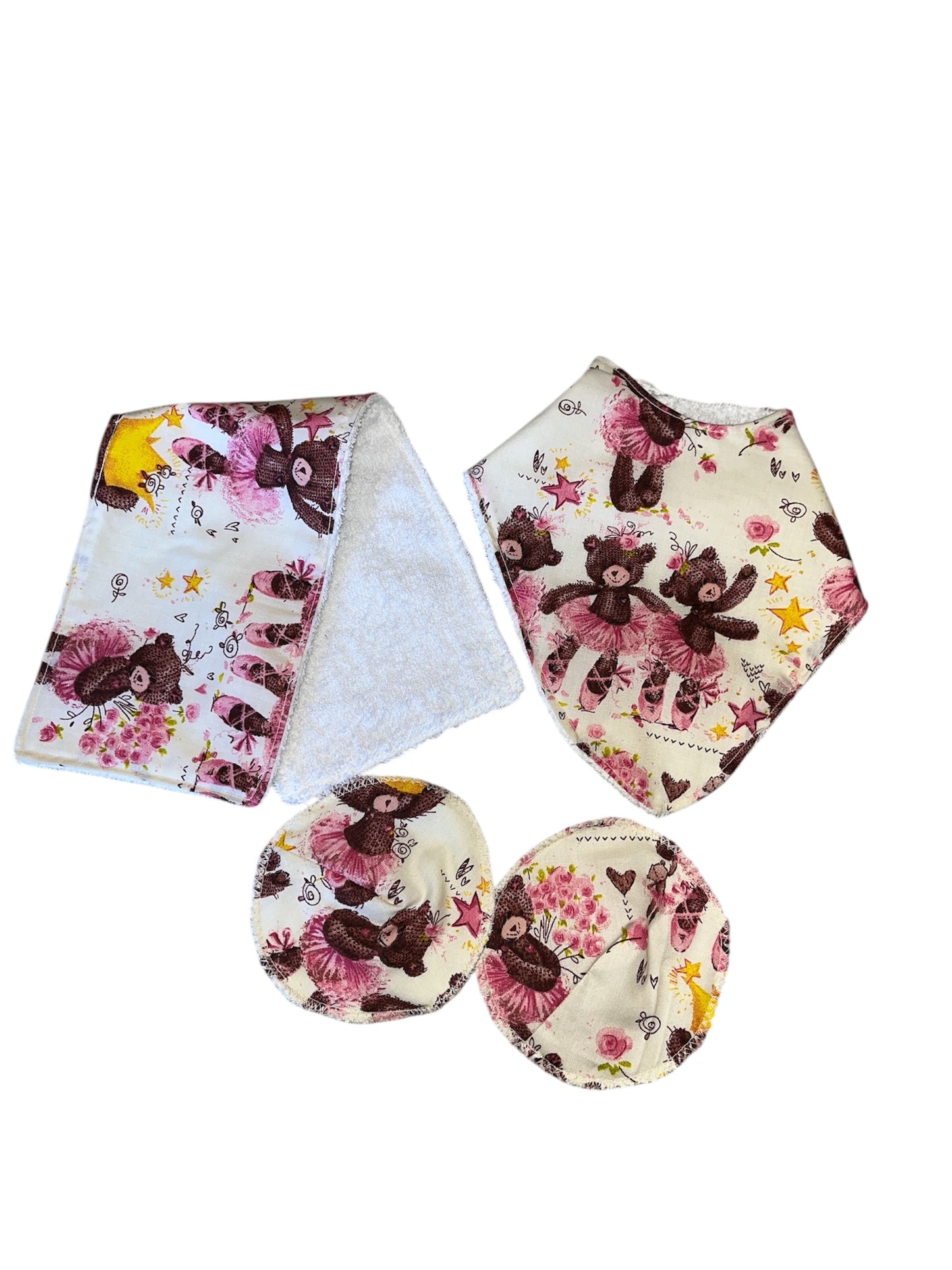 Ballerina bear towelling backed reusable baby set