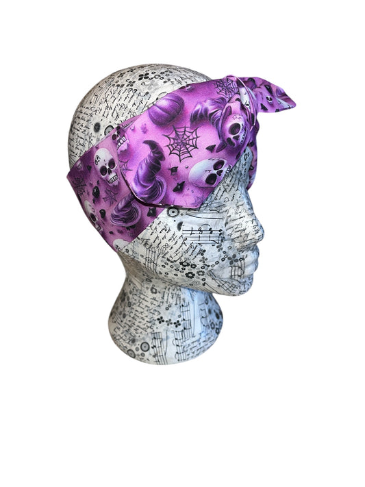 3d skull and pumpkin self tie headband