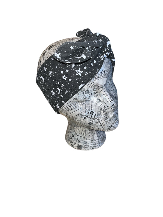 Black and white star and moon self tie headband
