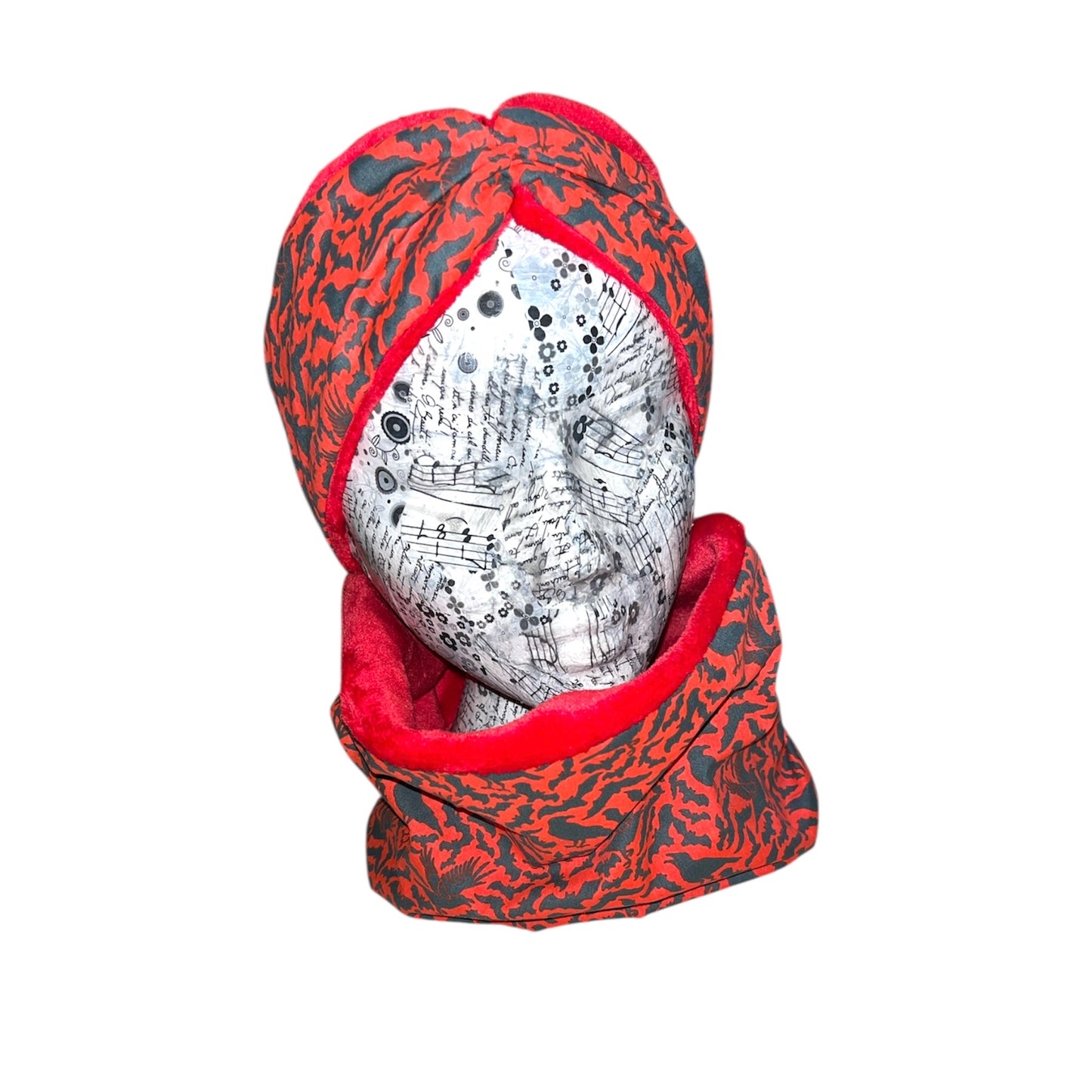Crow and bat red fleece lined snood