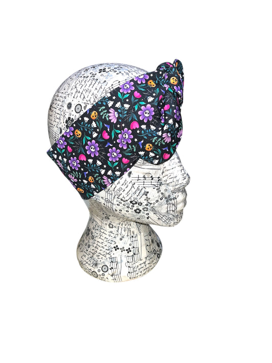 Spooky flowers self tie/ wired headband