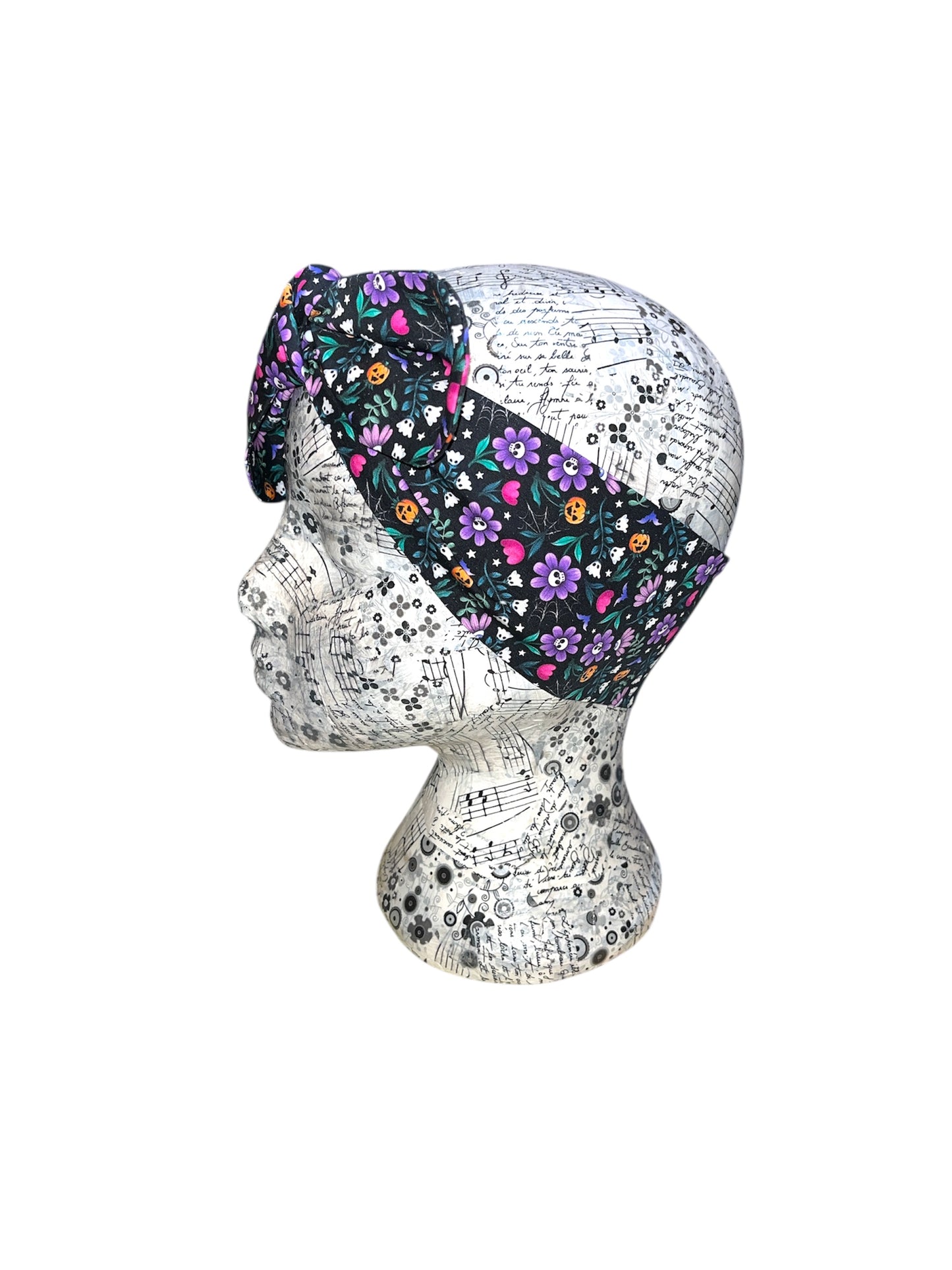 Spooky flowers self tie/ wired headband