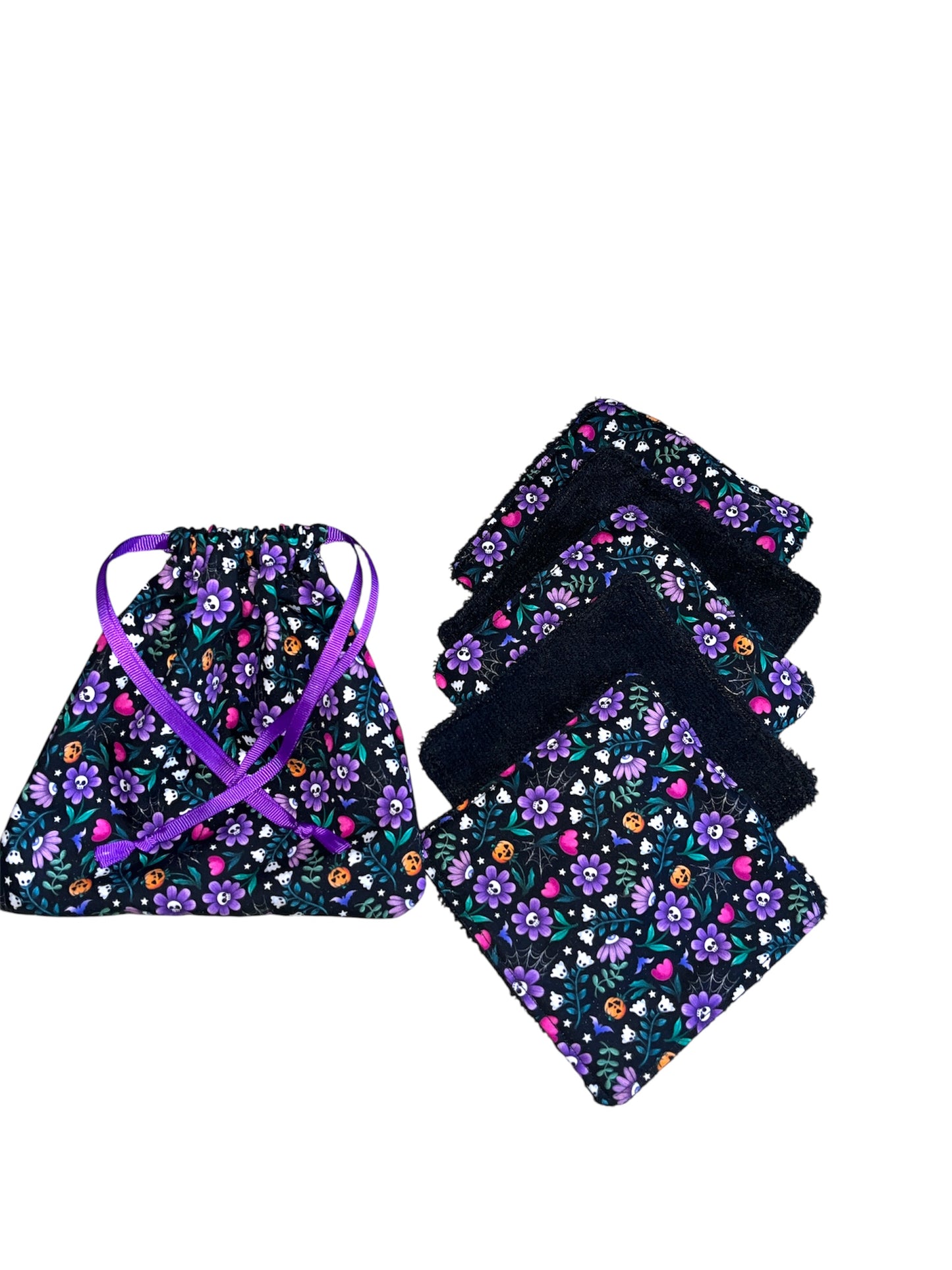 Spooky floral Reusable wipes and storage pouch