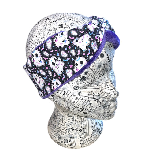 Cute ghostie purple fleece lined Headwarmer
