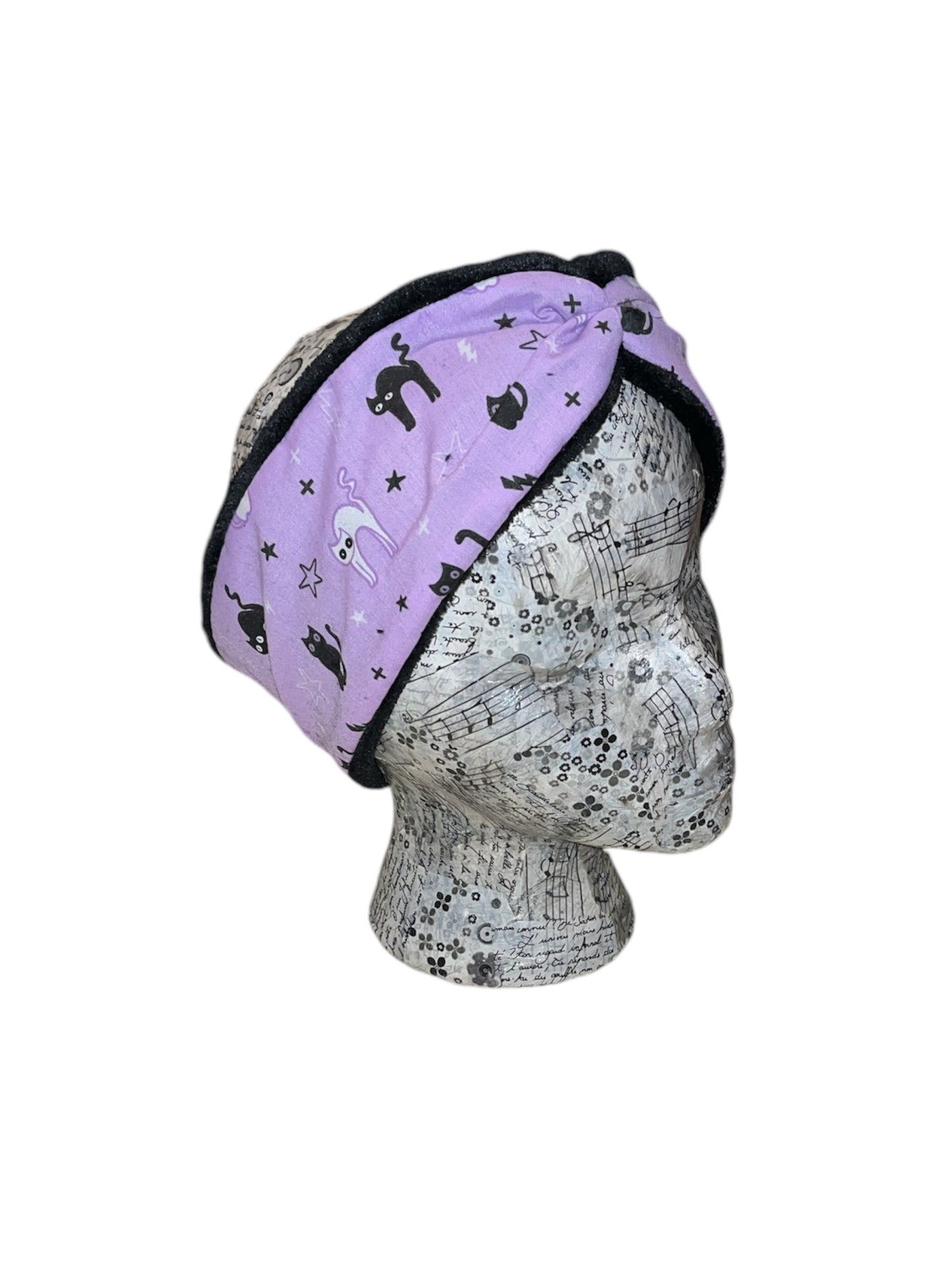 Lilac cats with black fleece lining Headwarmer