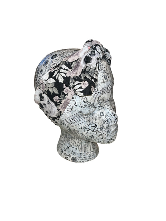 Black and white skull and rose headband