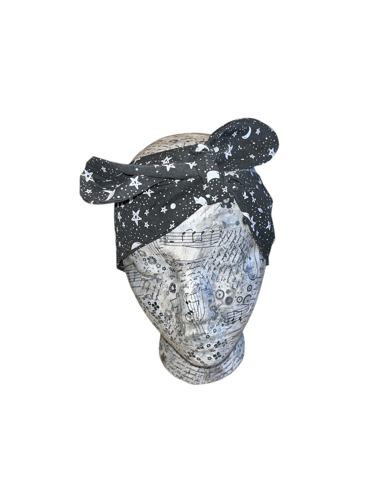 Black and white star and moon self tie headband