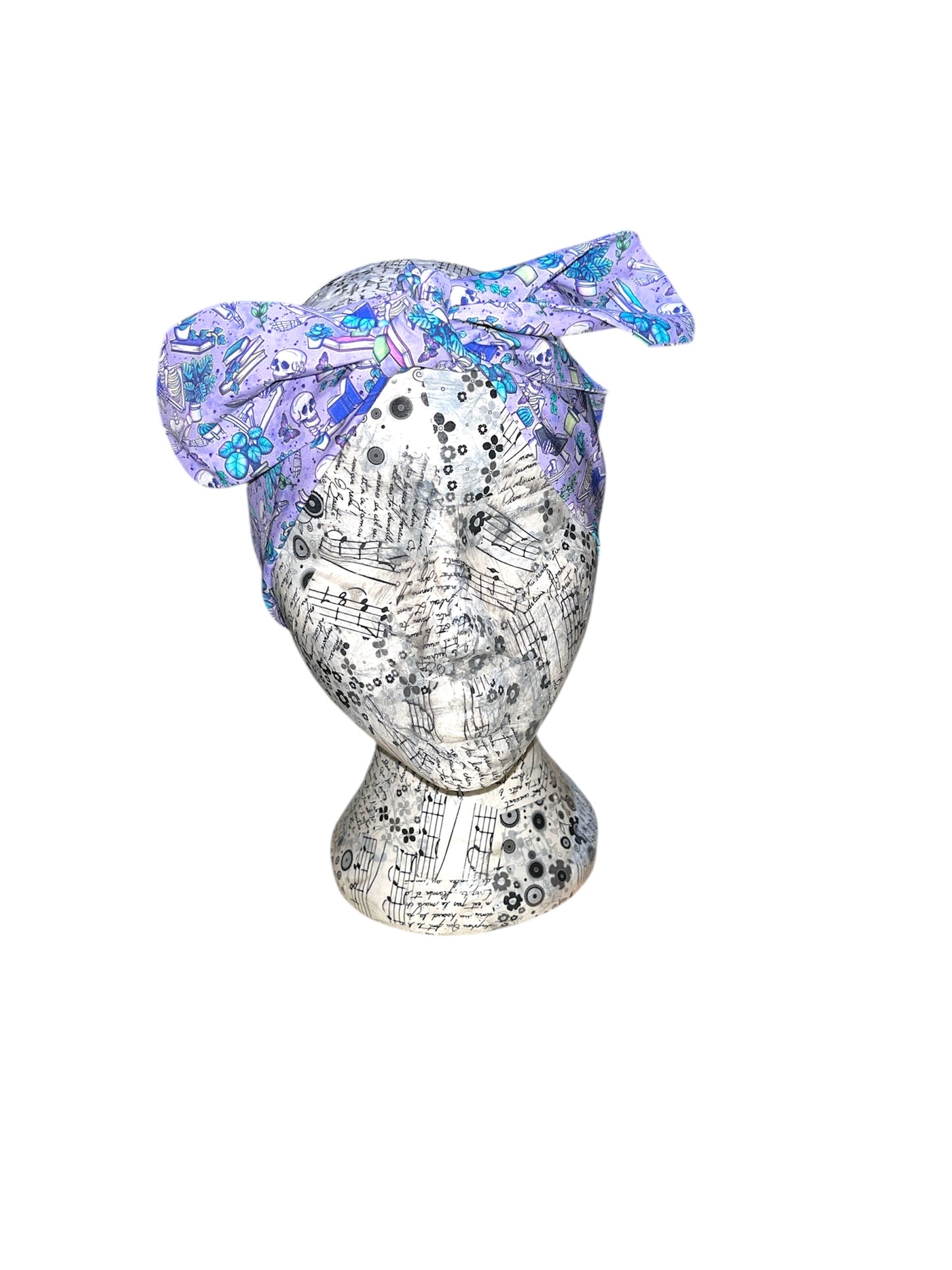 Book reading skeleton self tie/ wired headband