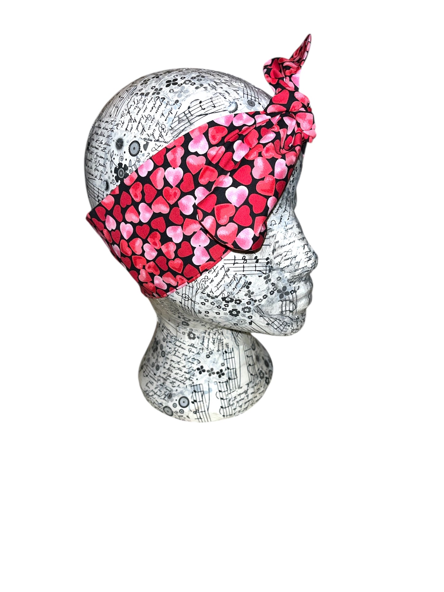 Red and pink hearts self tie or wired headband