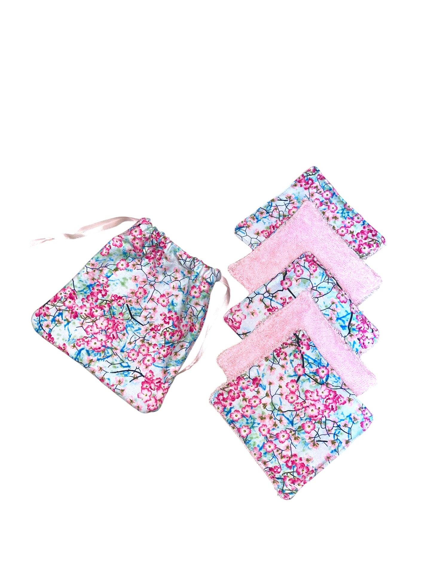 Pink and blue Floral Reusable wipes and storage pouch
